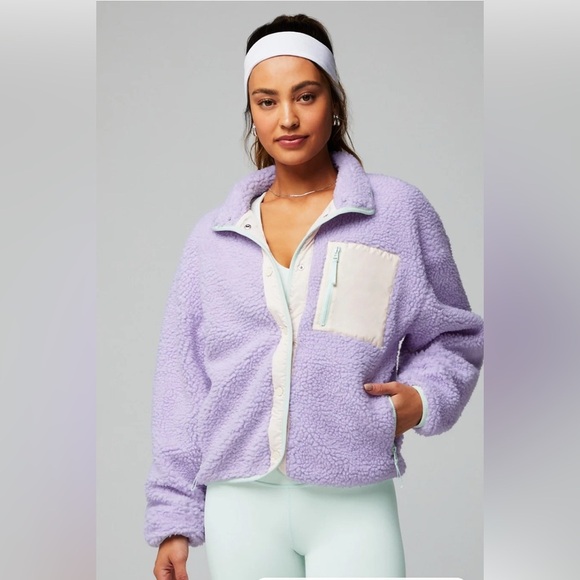 Fabletics Purple Liliac Teddy Jacket Sherpa High Collar and Fuzzy Texture Large - Picture 1 of 13